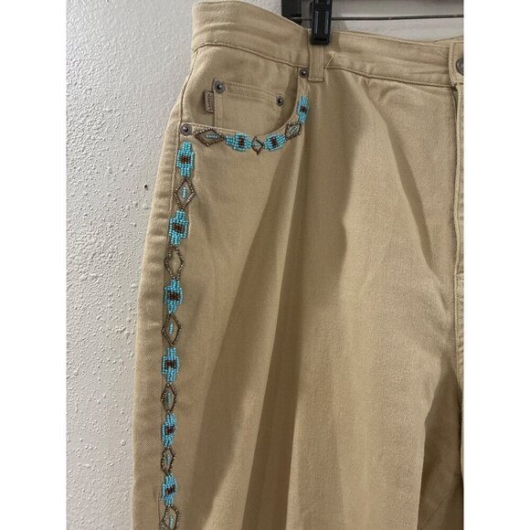 RALPH LAUREN Jeans Womens  Tan w/Turquoise Beaded Design Southwestern Sz 20 W - Picture 4 of 10
